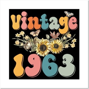 Vintage 1963 Sunflower Floral Retro Groovy 60th Birthday Posters and Art